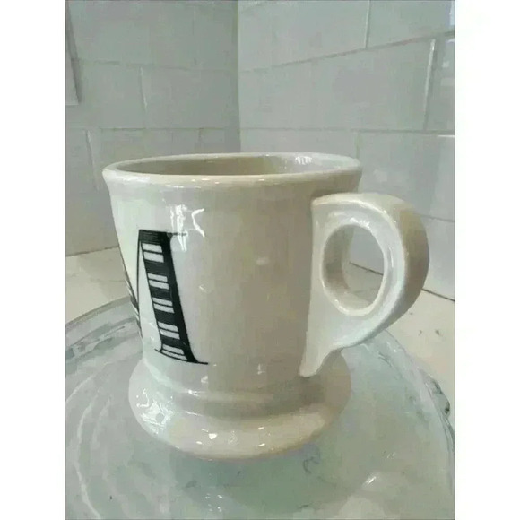 Anthropology Monogram Initial Letter "M” White Black Coffee Mug Cup Tea 16 fl oz - Picture 2 of 9